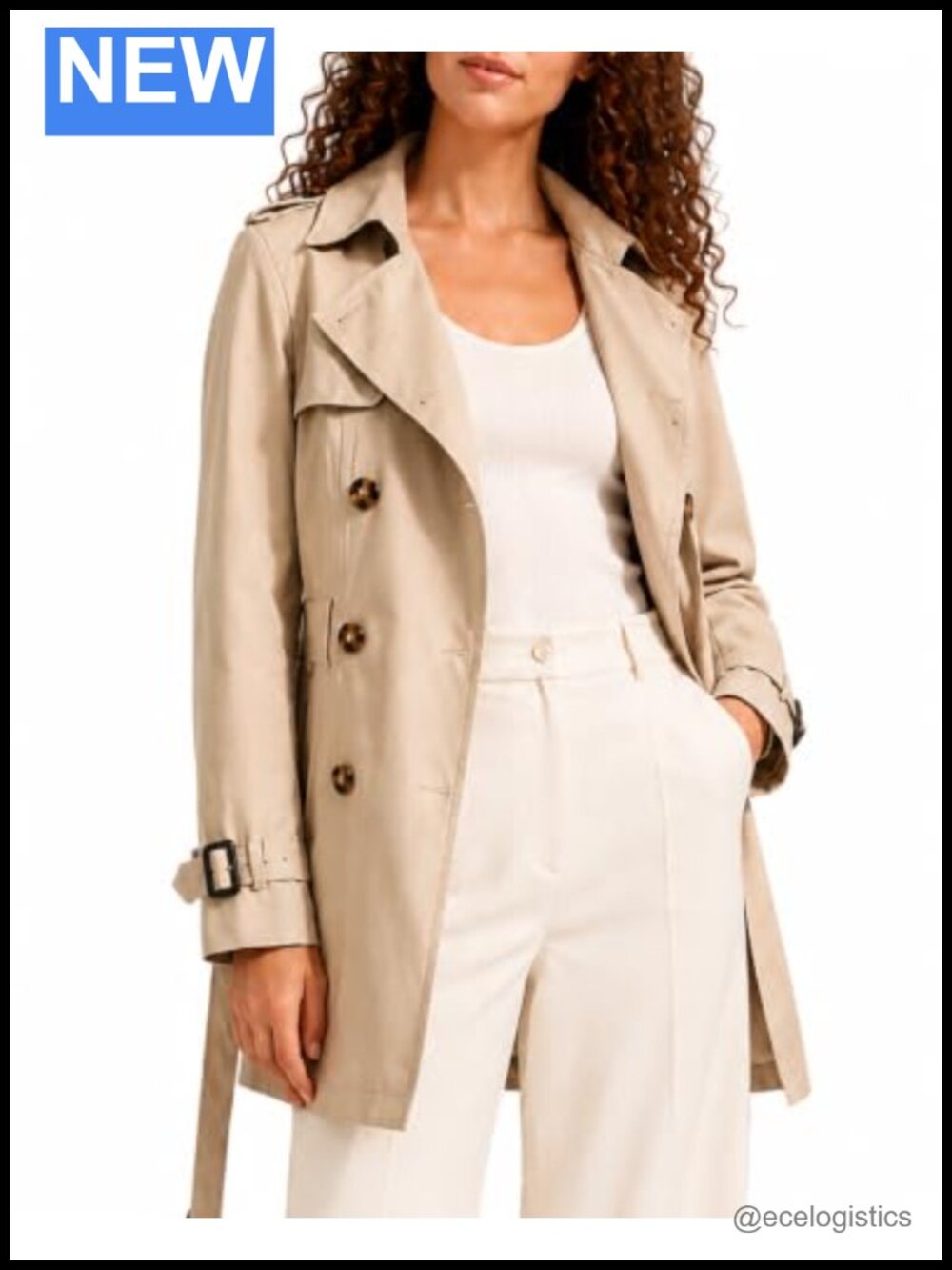 Women's Double Breasted Trench Coat with Belt M/L